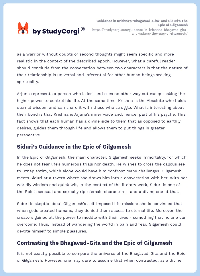 Guidance in Krishna’s "Bhagavad-Gita" and Siduri’s The Epic of Gilgamesh. Page 2