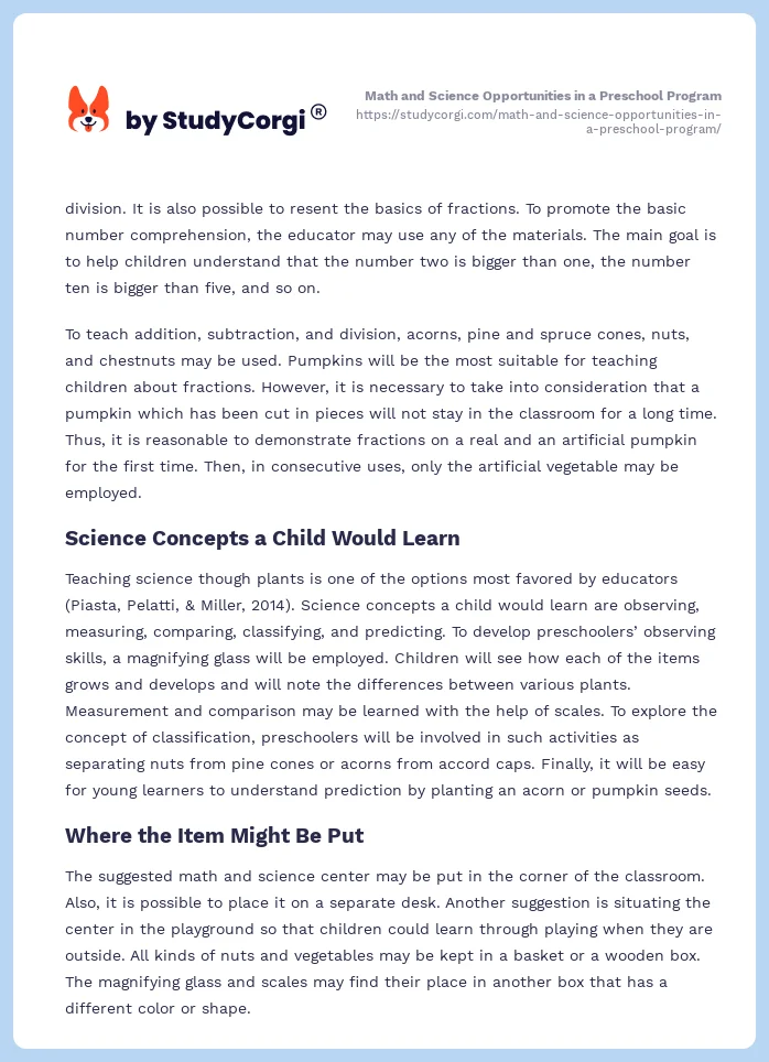 Math and Science Opportunities in a Preschool Program. Page 2