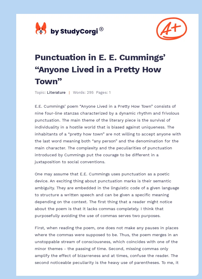 Punctuation in E. E. Cummings’ “Anyone Lived in a Pretty How Town”. Page 1