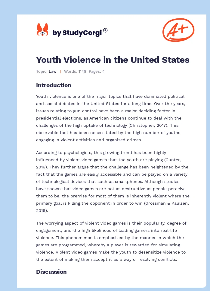 Youth Violence in the United States. Page 1