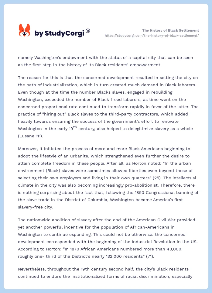 The History of Black Settlement. Page 2