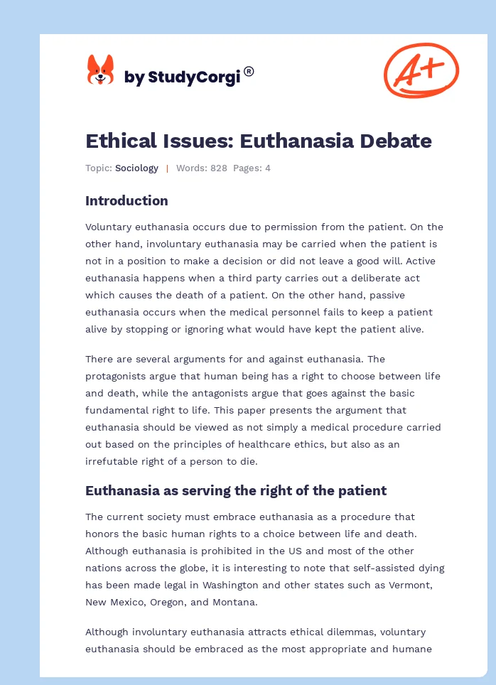 Ethical Issues: Euthanasia Debate. Page 1