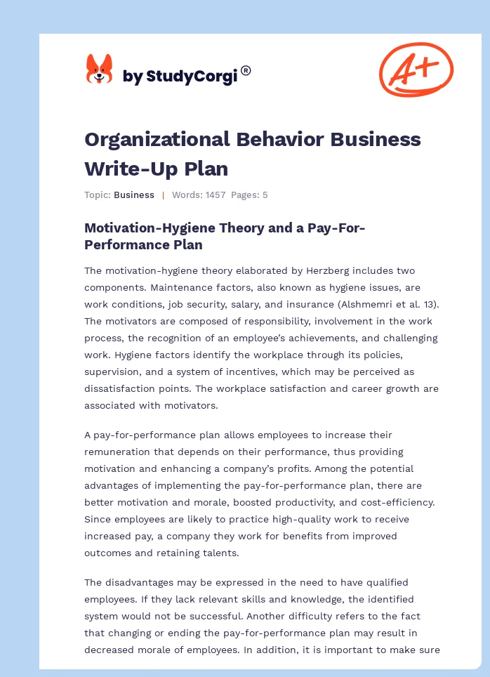 Organizational Behavior Business Write-Up Plan. Page 1