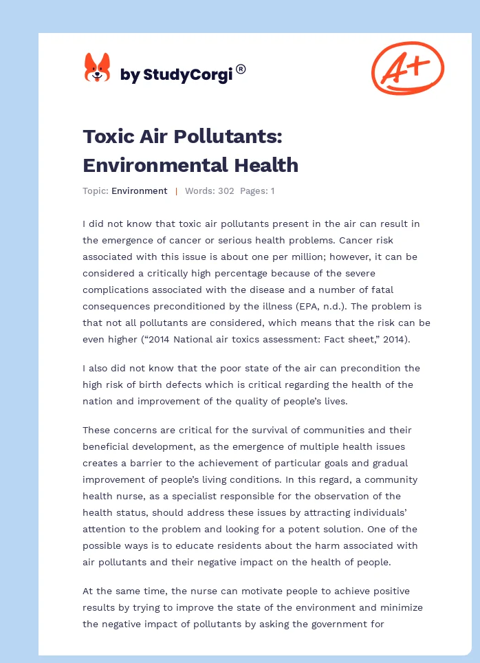 Toxic Air Pollutants: Environmental Health. Page 1