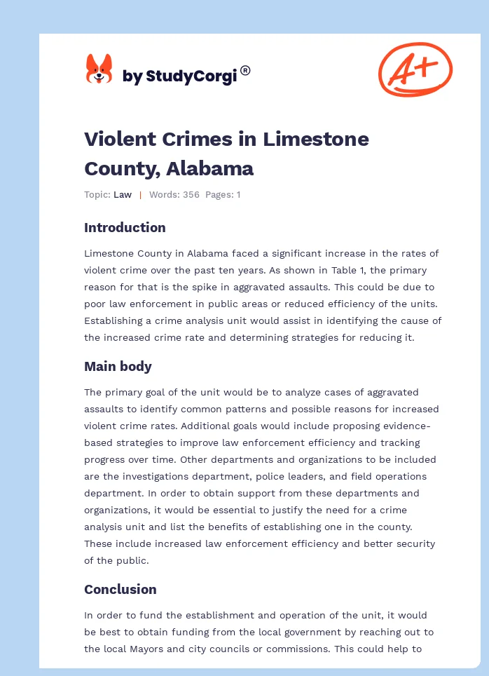 Violent Crimes in Limestone County, Alabama. Page 1