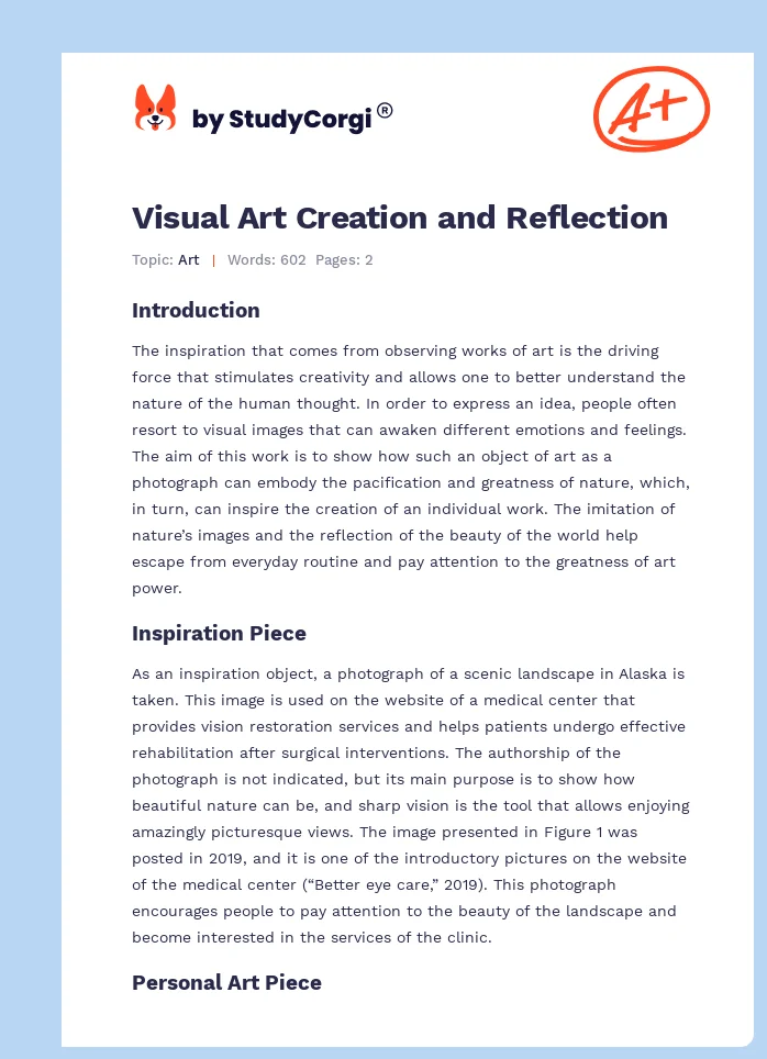 Visual Art Creation and Reflection. Page 1