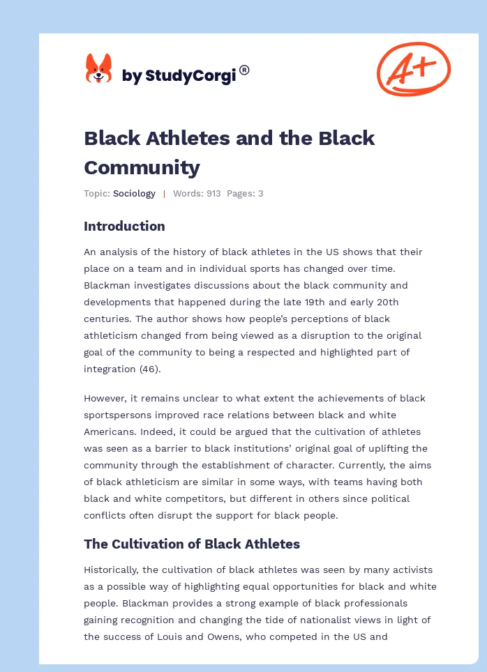 Black Athletes and the Black Community. Page 1