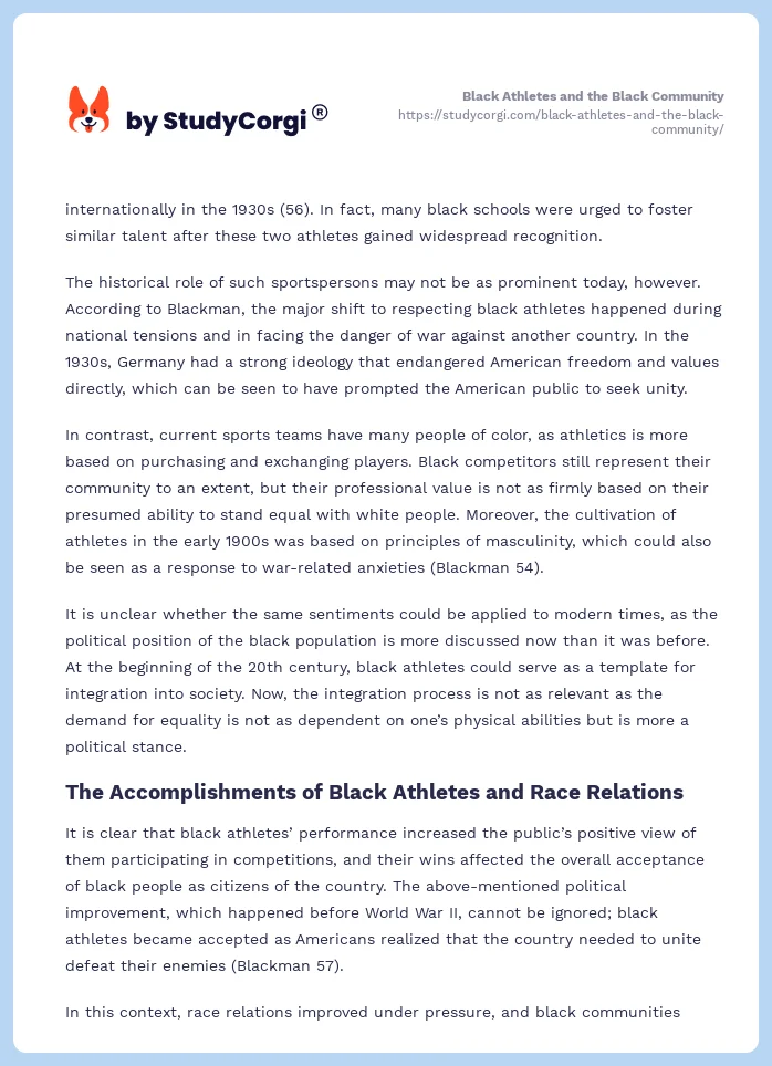 Black Athletes and the Black Community. Page 2