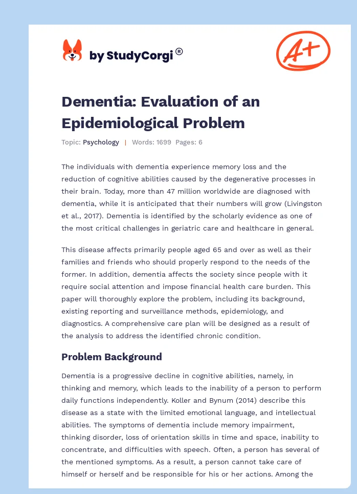 Dementia: Evaluation of an Epidemiological Problem. Page 1