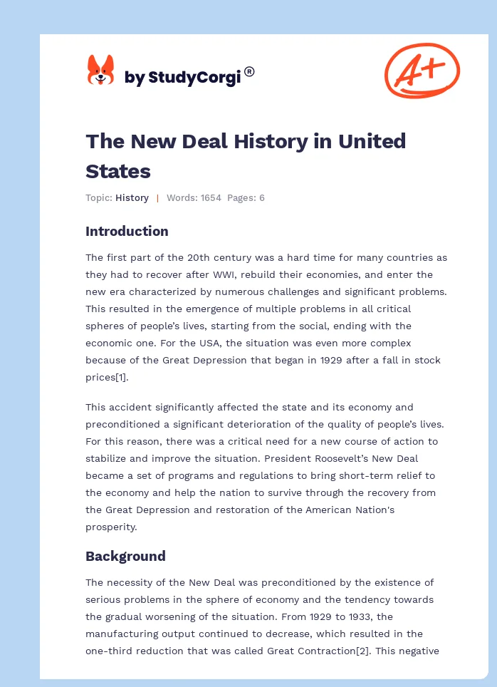 The New Deal History in United States. Page 1