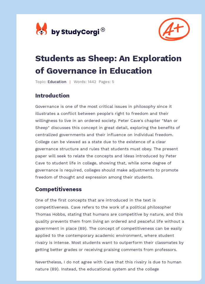 Students as Sheep: An Exploration of Governance in Education. Page 1