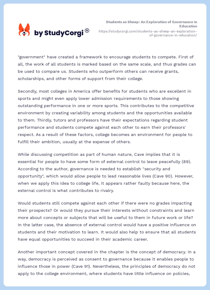 Students as Sheep: An Exploration of Governance in Education. Page 2