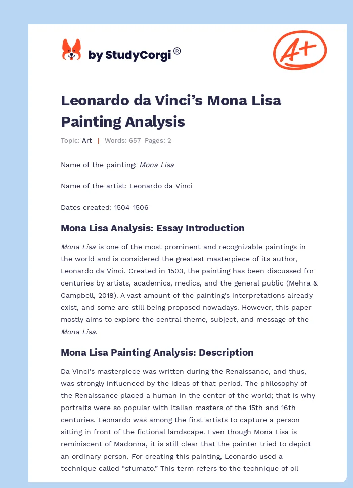 Leonardo da Vinci’s Mona Lisa Painting Analysis. Page 1