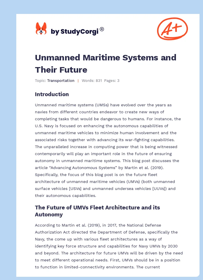 Unmanned Maritime Systems and Their Future. Page 1