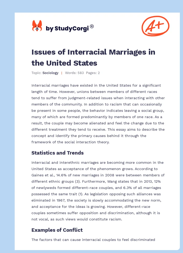 Issues of Interracial Marriages in the United States. Page 1