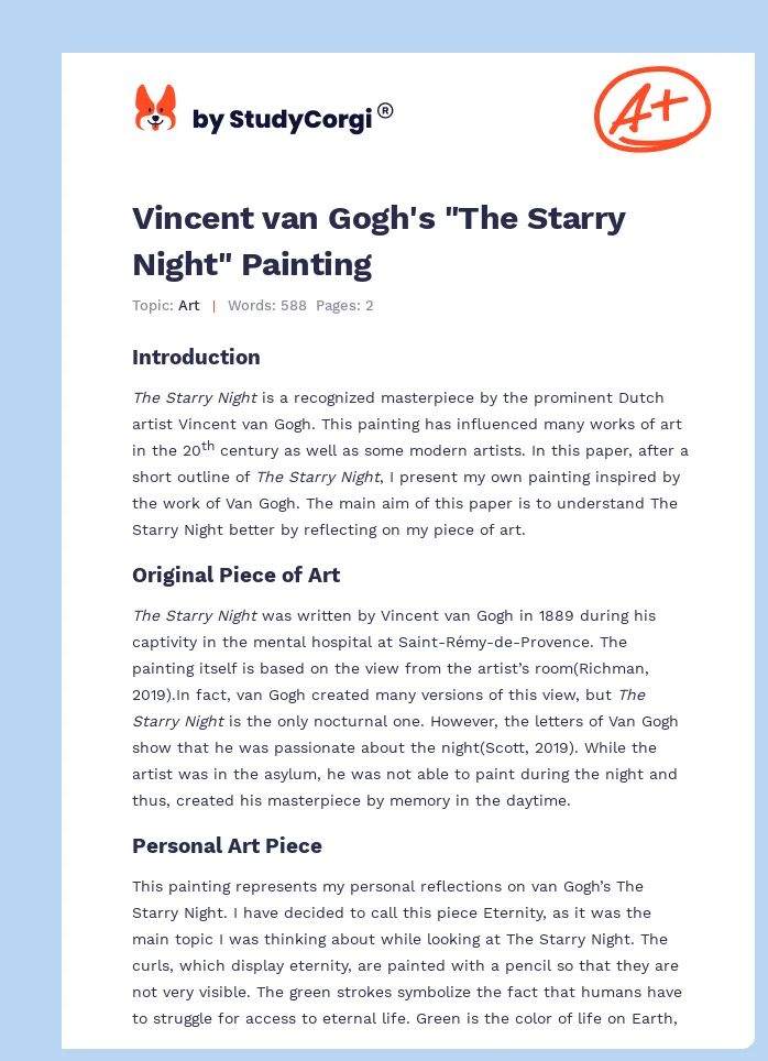 Vincent van Gogh's "The Starry Night" Painting. Page 1