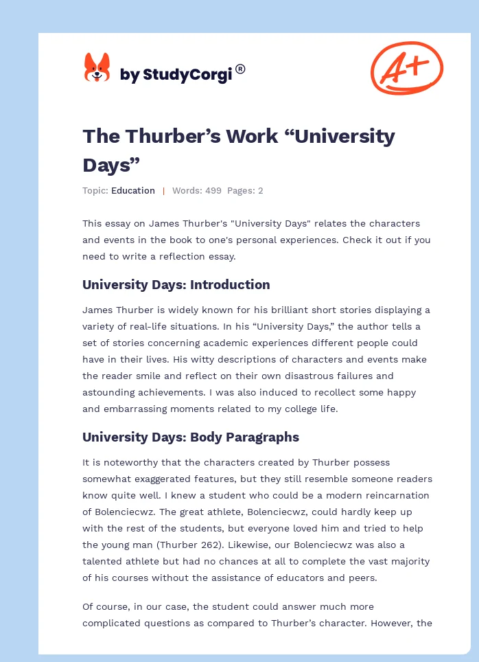 The Thurber’s Work “University Days”. Page 1