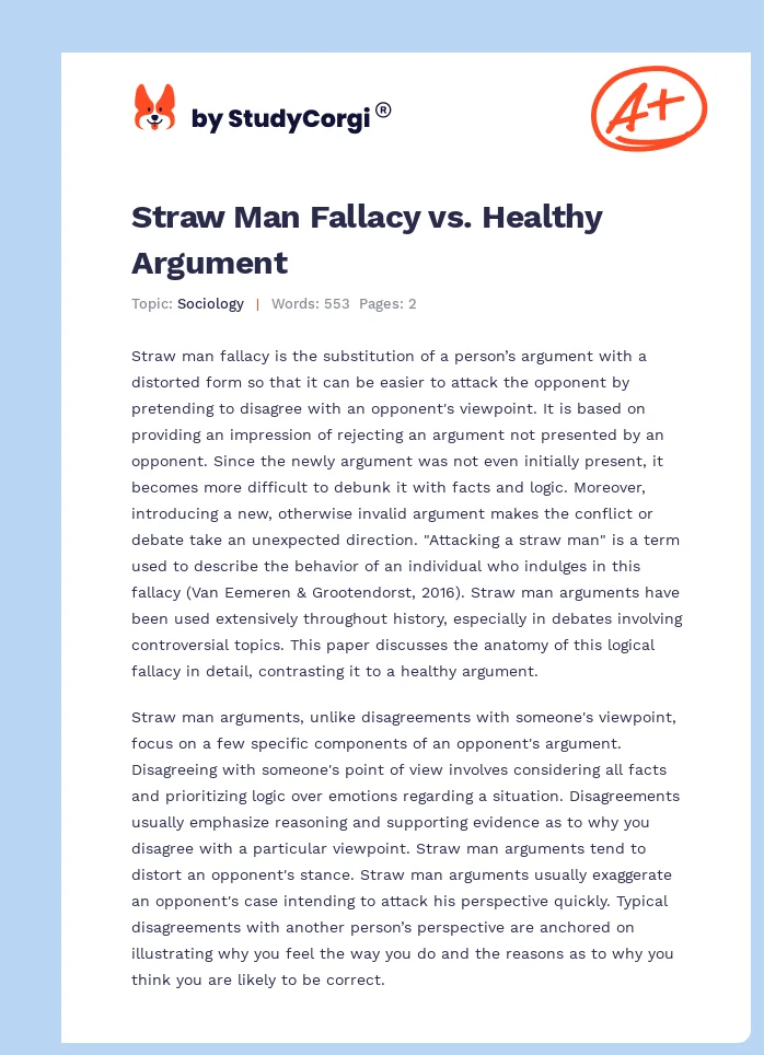 Straw Man Fallacy vs. Healthy Argument. Page 1