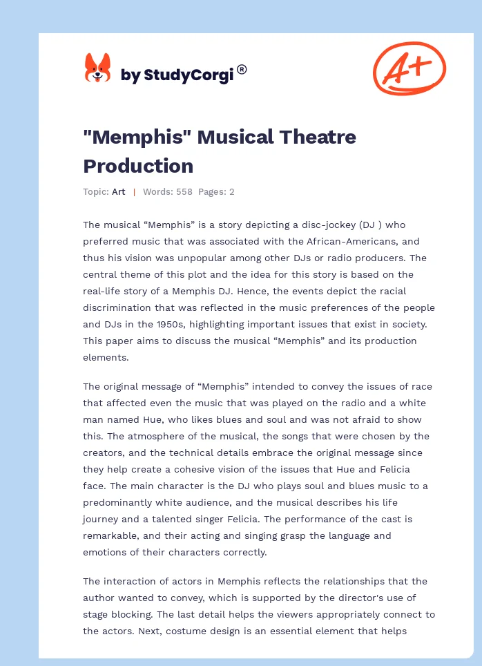 "Memphis" Musical Theatre Production. Page 1
