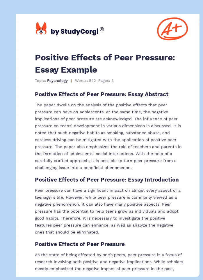 peer pressure essay sample
