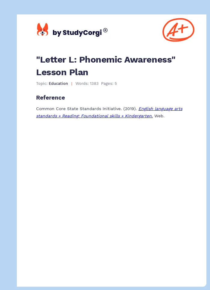 "Letter L: Phonemic Awareness" Lesson Plan. Page 1