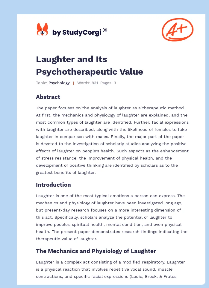 Laughter and Its Psychotherapeutic Value. Page 1