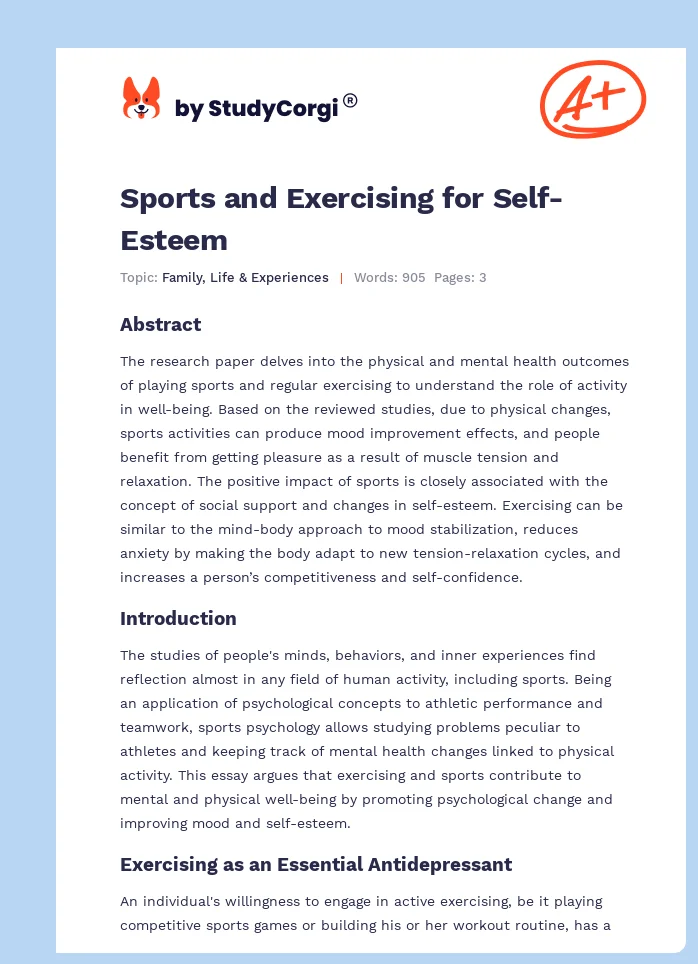 Sports and Exercising for Self-Esteem. Page 1