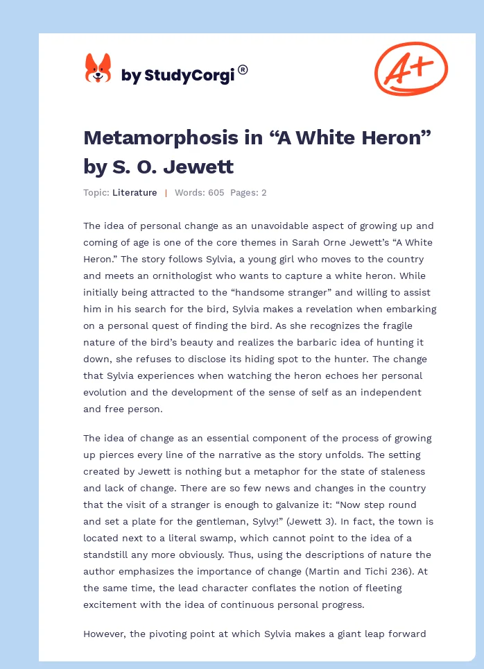 Metamorphosis in “A White Heron” by S. O. Jewett. Page 1