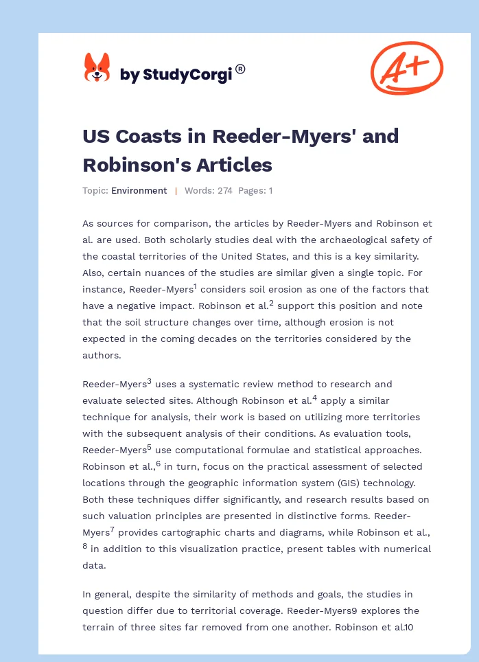 US Coasts in Reeder-Myers' and Robinson's Articles. Page 1
