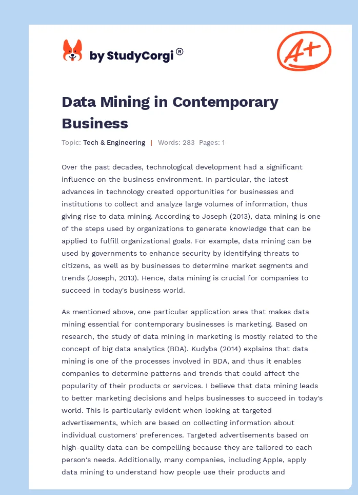 Data Mining in Contemporary Business. Page 1