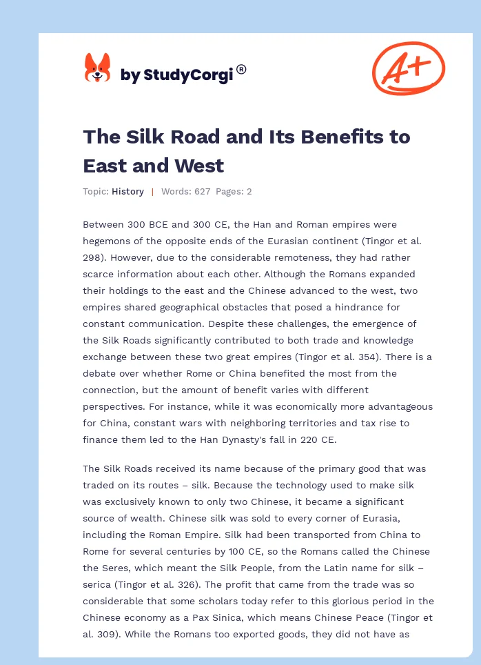 The Silk Road and Its Benefits to East and West. Page 1
