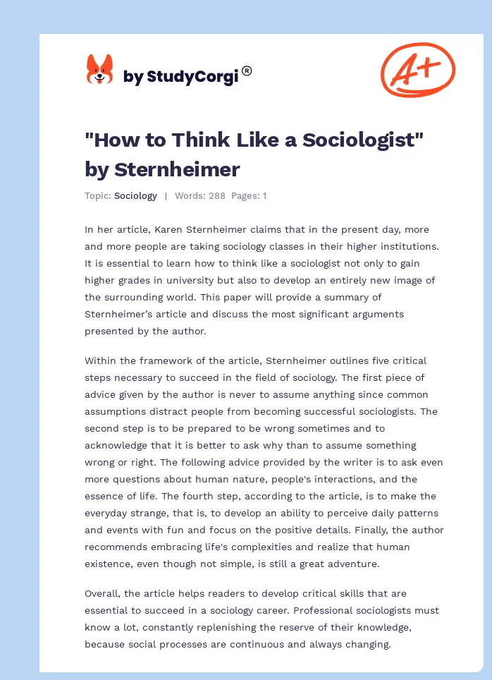 "How to Think Like a Sociologist" by Sternheimer. Page 1