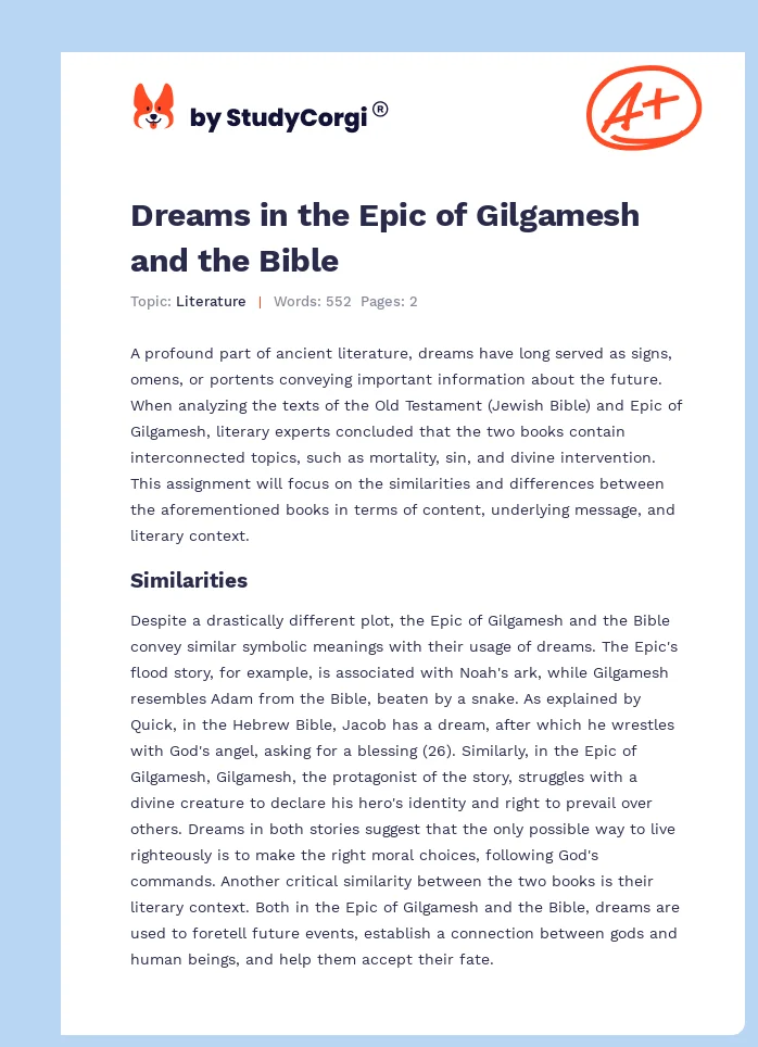 Dreams in the Epic of Gilgamesh and the Bible. Page 1