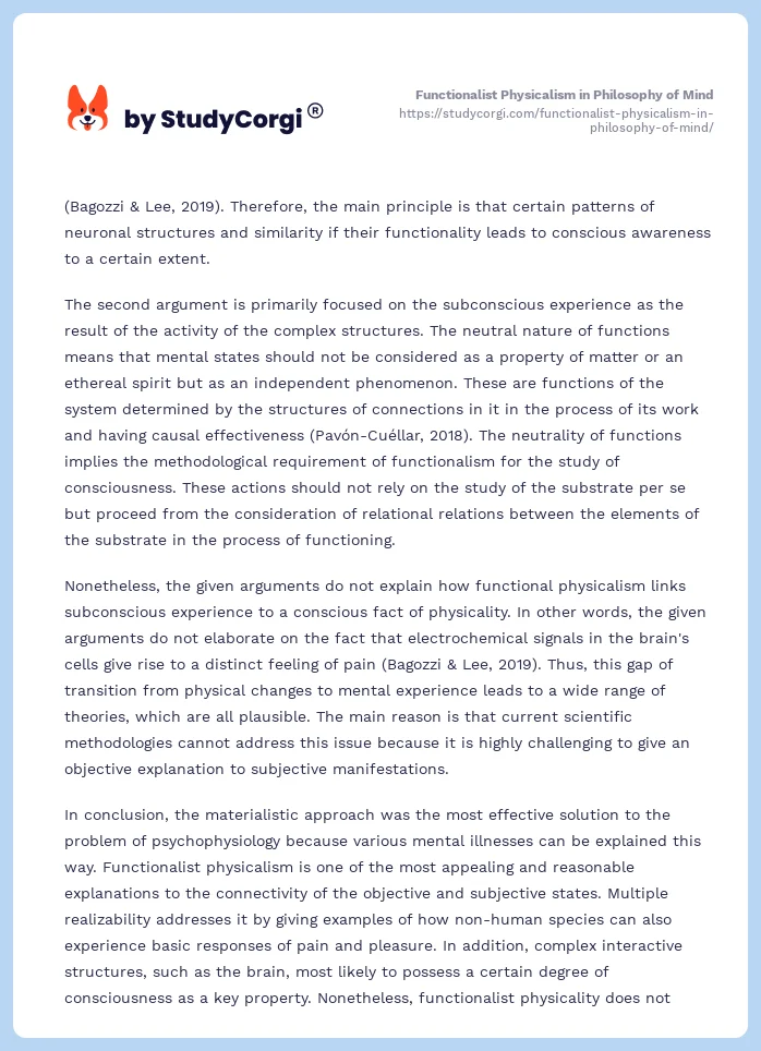 Functionalist Physicalism in Philosophy of Mind. Page 2