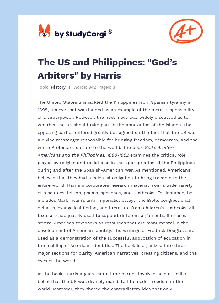 The US and Philippines: "God’s Arbiters" by Harris. Page 1