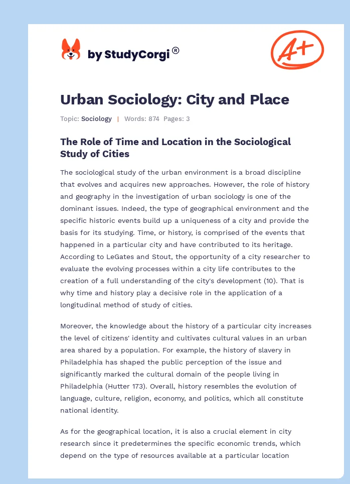 Urban Sociology: City and Place. Page 1