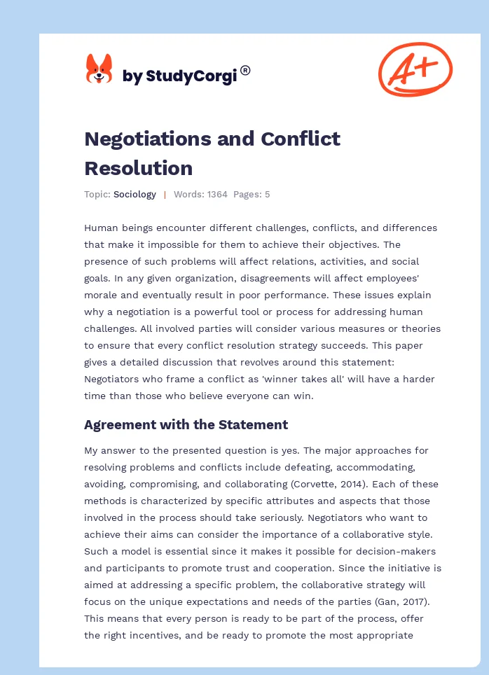 Negotiations and Conflict Resolution. Page 1