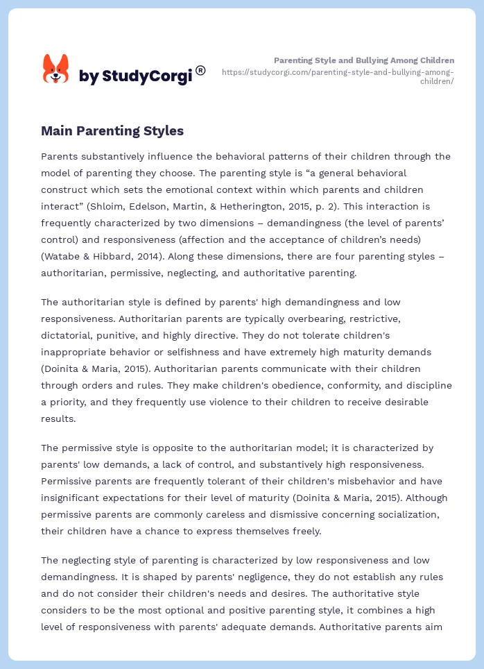 Parenting Style and Bullying Among Children. Page 2