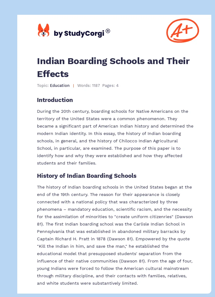 Indian Boarding Schools and Their Effects. Page 1