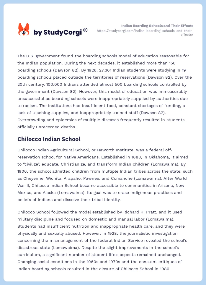Indian Boarding Schools and Their Effects. Page 2