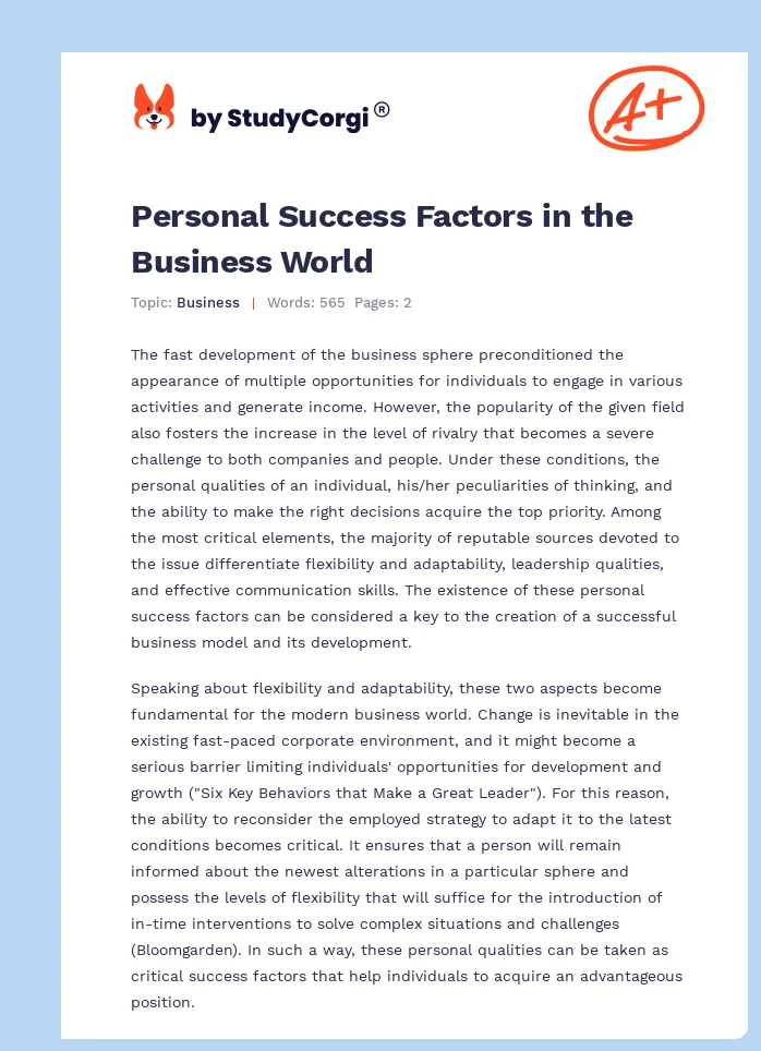 Personal Success Factors in the Business World. Page 1