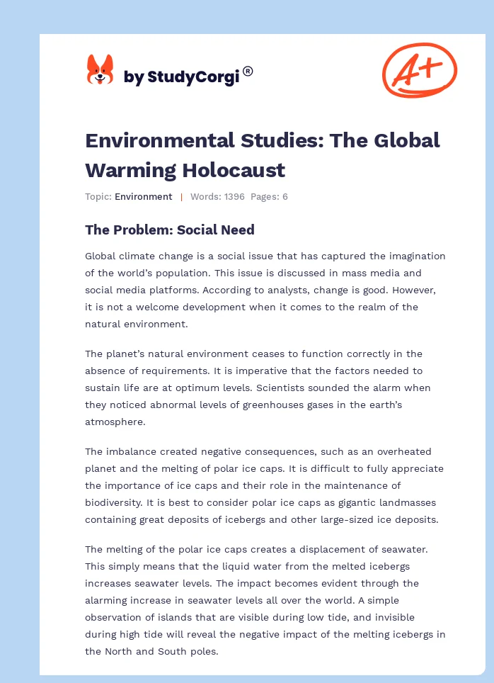 Environmental Studies: The Global Warming Holocaust. Page 1