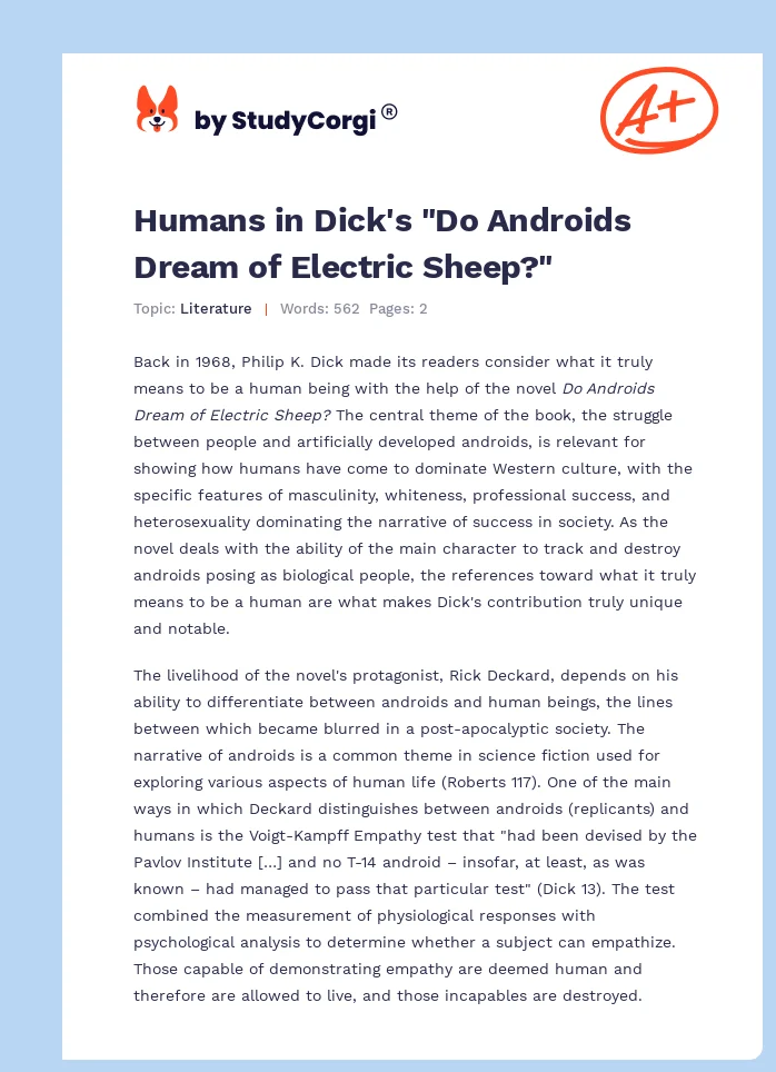 Humans in Dick's "Do Androids Dream of Electric Sheep?". Page 1