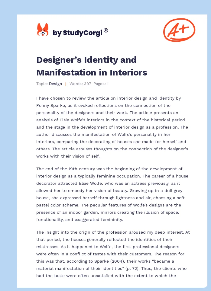 Designer’s Identity and Manifestation in Interiors. Page 1