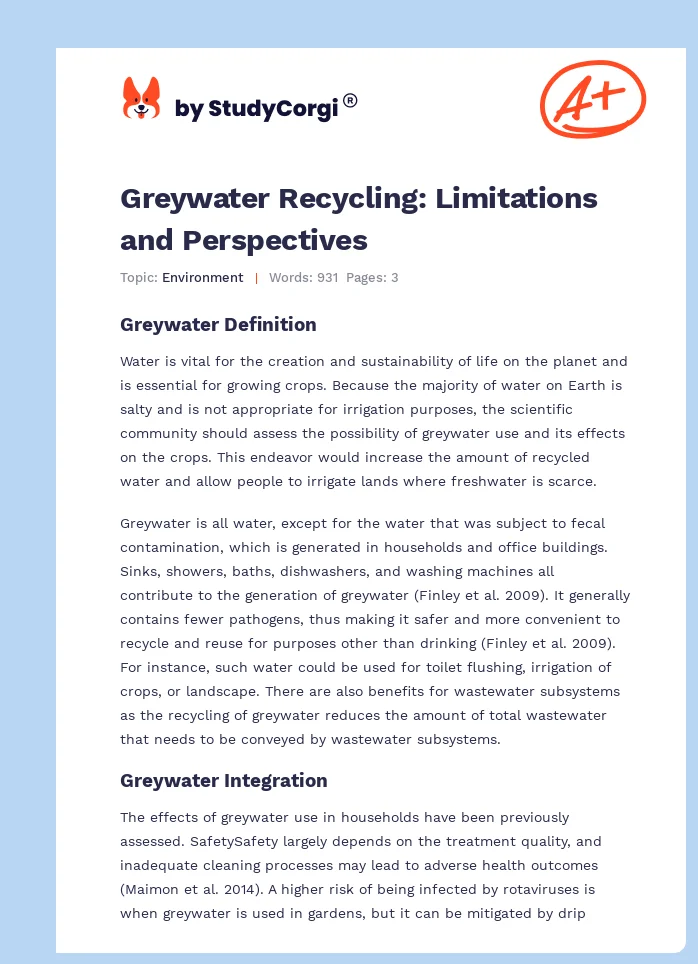 Greywater Recycling: Limitations and Perspectives. Page 1