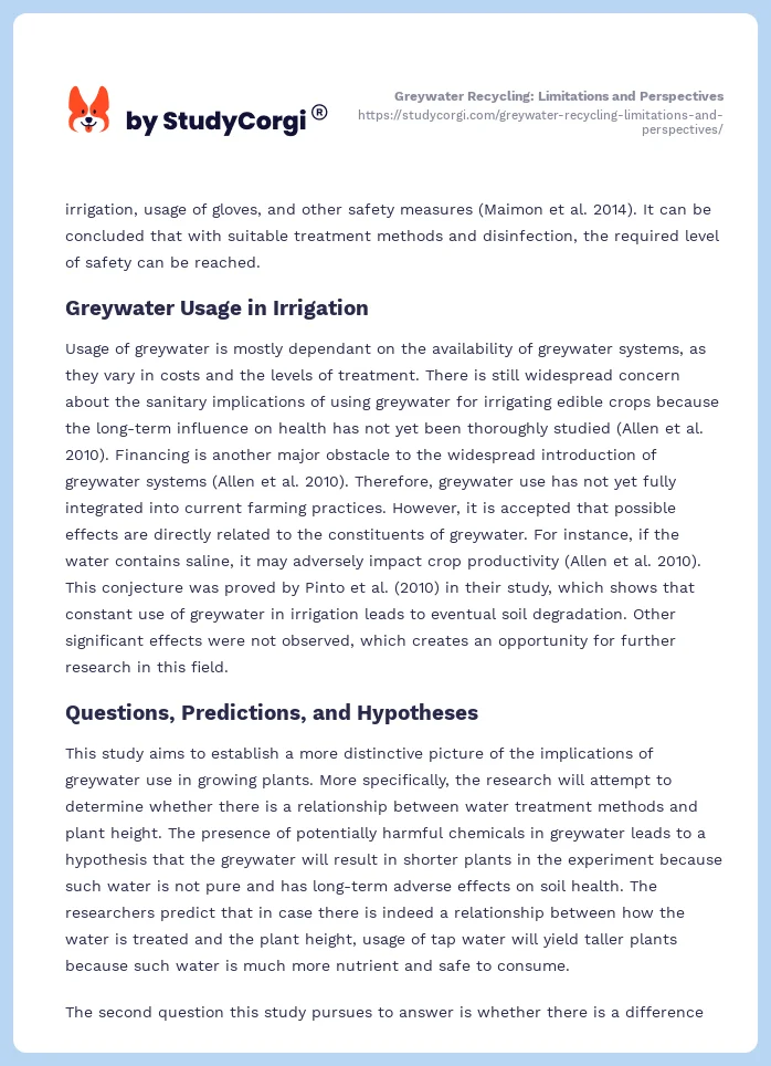 Greywater Recycling: Limitations and Perspectives. Page 2
