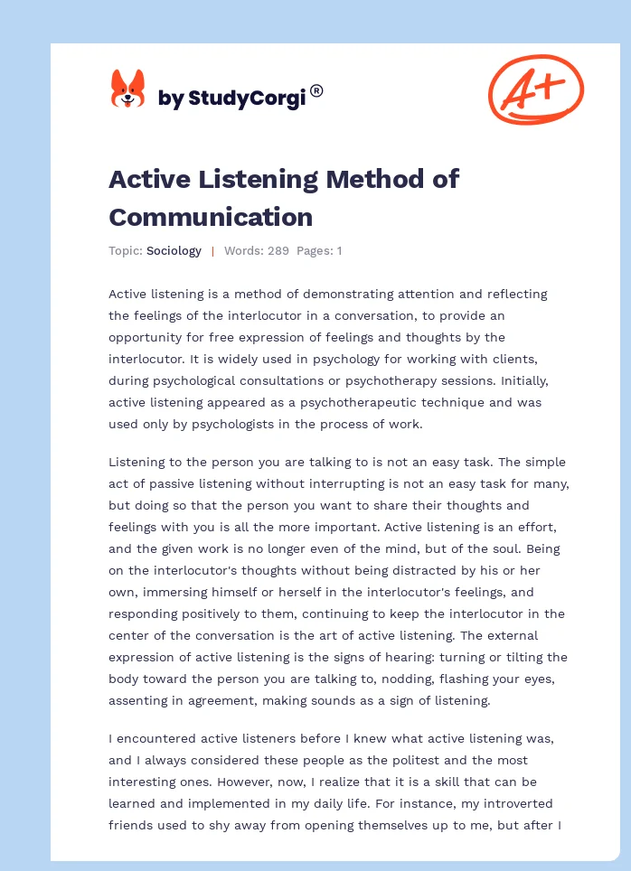 Active Listening Method of Communication. Page 1