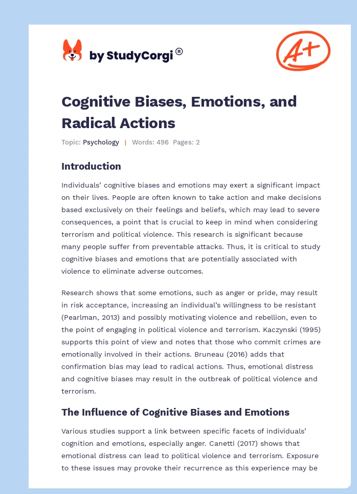 Cognitive Biases, Emotions, and Radical Actions. Page 1