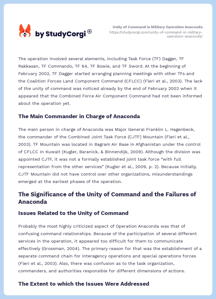 Unity of Command in Military Operation Anaconda. Page 2
