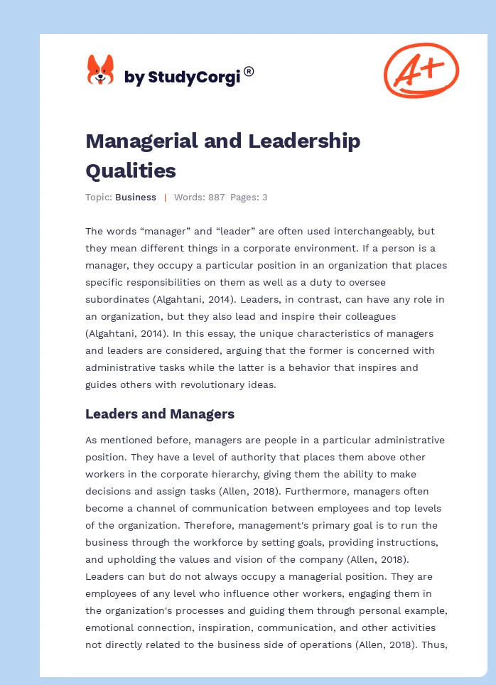 Managerial and Leadership Qualities. Page 1